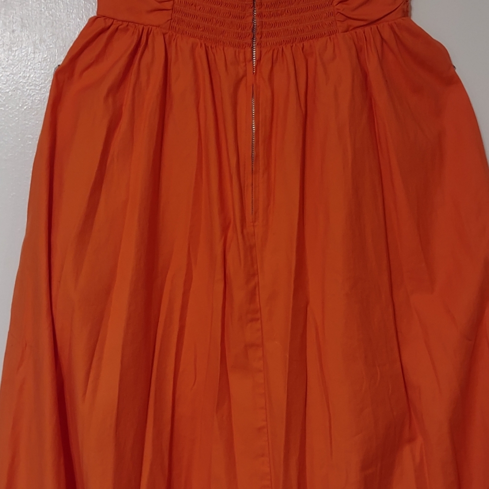 Reformation Strapless Ruched Orange Midi Dress - Picture 4 of 15